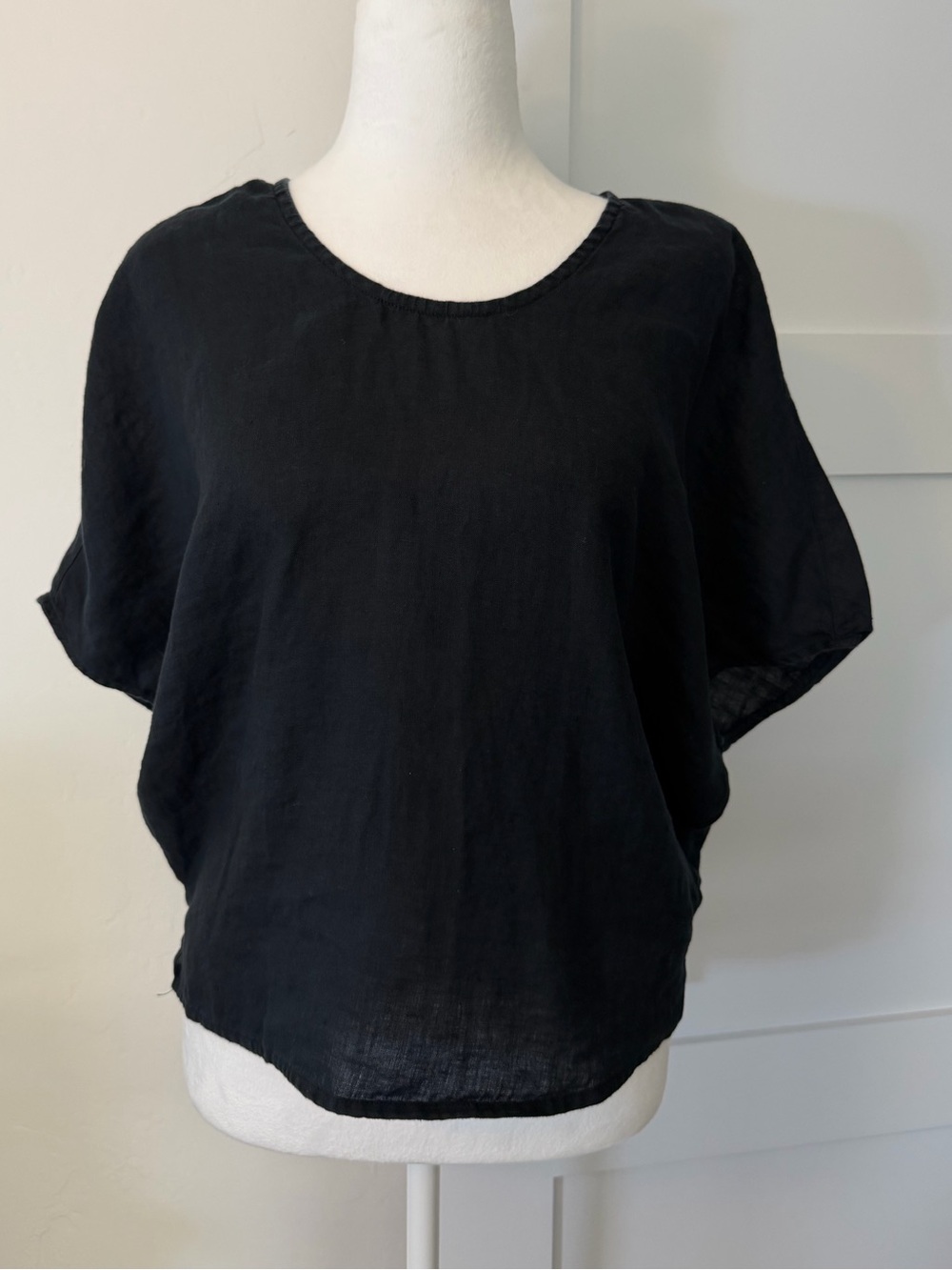 Sigrid Olsen Black Linen Dolman Top Size Medium